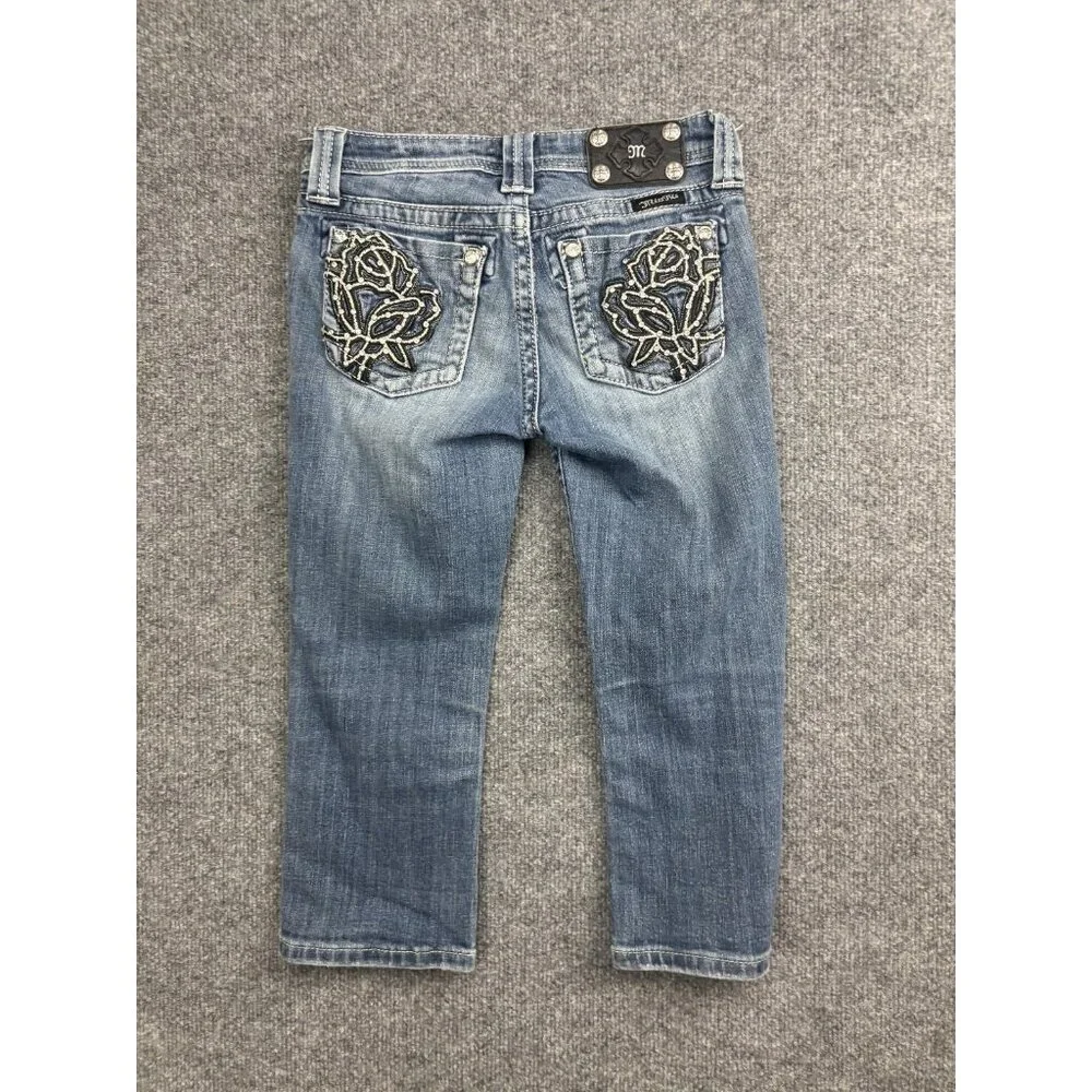 Miss Me Jeans Youth Girls 14 Capri JK6080P Medium Wash Embellished Pockets‎